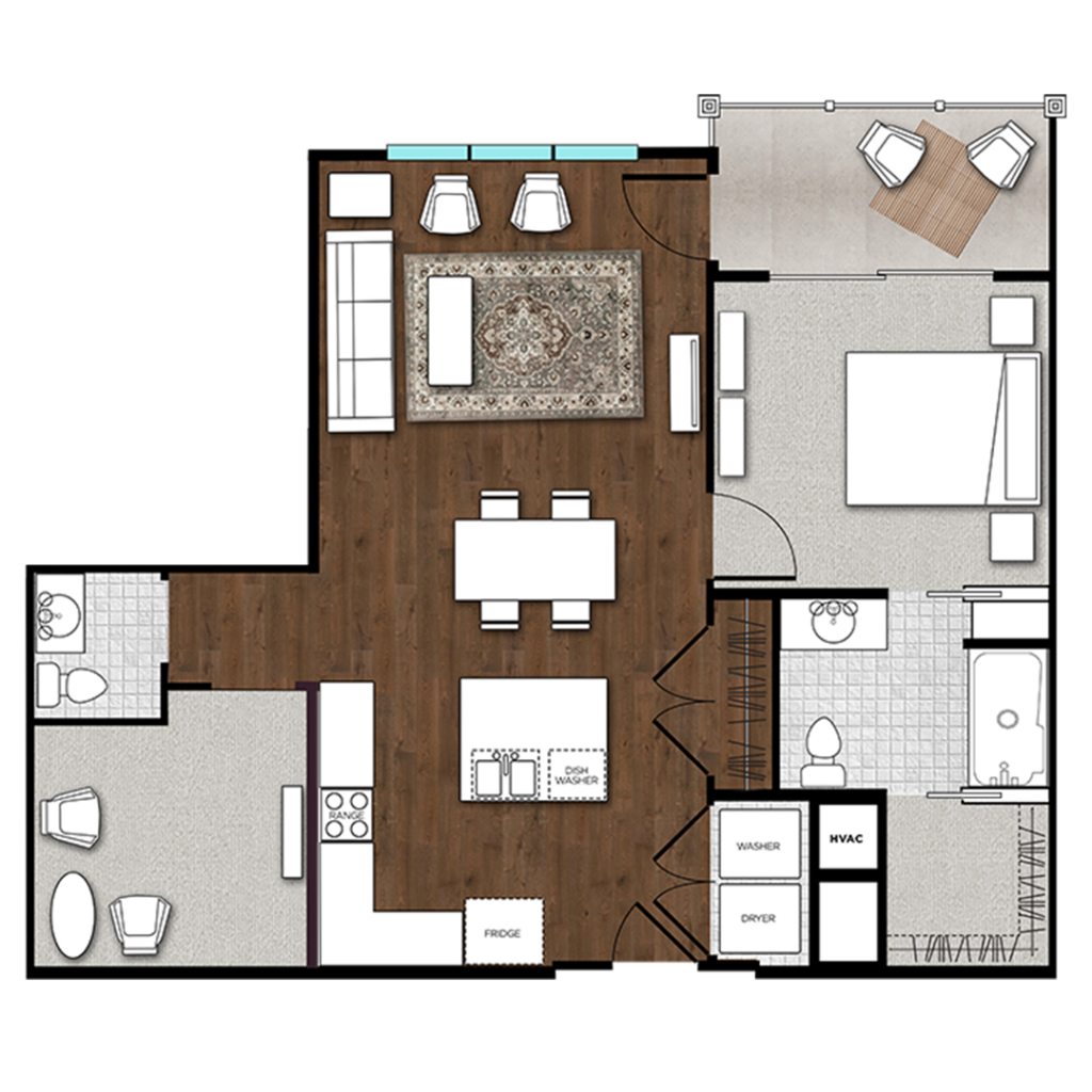 The Ayla floor plan at luxury senior apartments in Huntersville North Carolina