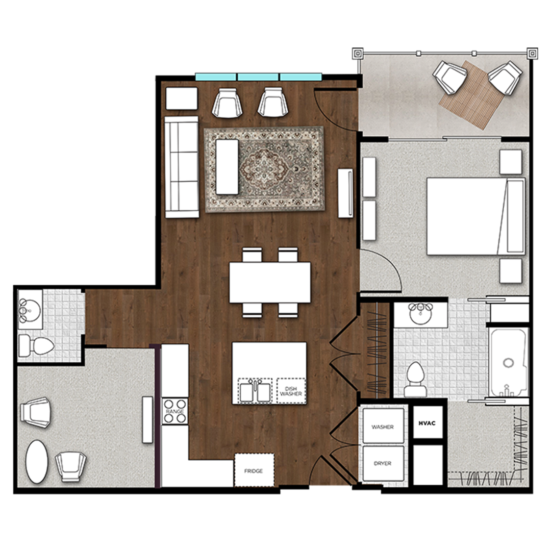 The Ayla floor plan at luxury senior apartments in Huntersville North Carolina